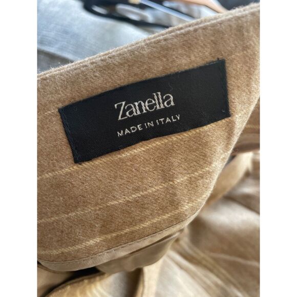 Zanella Wool Pinstripe Belted Straight Leg Trouser Pants Made in Italy Tan Sz 8/ - Picture 4 of 4